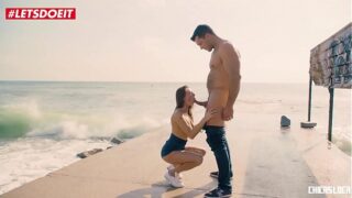 Wild petite babe fucked hard on a public beach – Sandra Wellness