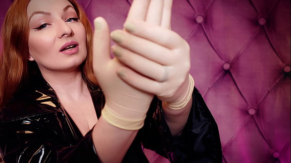 free video – latex gloves – medical fetish tight nurse gloves – black pvc coat (Arya Grander)