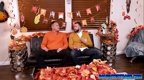 Stepdaughters Ava Davis and Myra Moans fucks stepdads the only way to save Thanksgiving