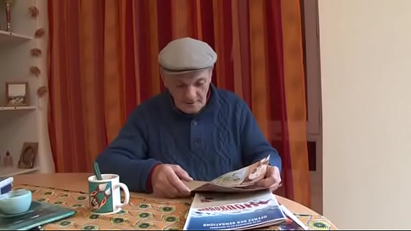 Trashy redhead has threesome with young and old man