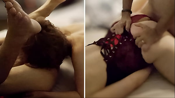 1694 – White Slut in Red and Black Corset, Red Satin Panties Blowjob, Rimming, Anal Sex, Doggystyle Fucking