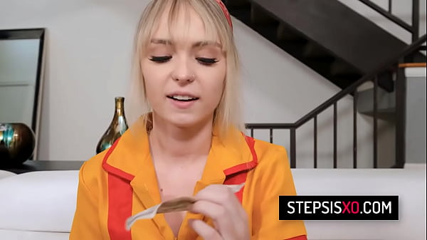 Slutty stepsister Lilly Bell fucks with her stepbrother in the kitchen