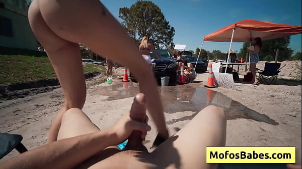 Natural busty teen blonde fuck huge dick outdoors near a car wash – JC Wilds, Johnny Love