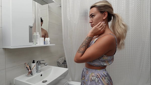 Spying on His Wife in Shower And Surprising With Towel On His Dick