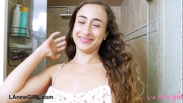 Stunning brunette took a shower