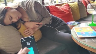 Remote control orgasm of my stepsister in Bar !