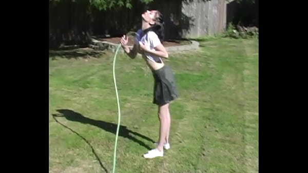 Zoe Plays with Water Hose Wetting Pierced Tits & Her Pussy