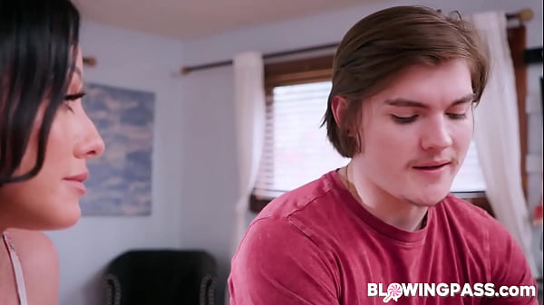 Busty milf cheers stepson with blowjob