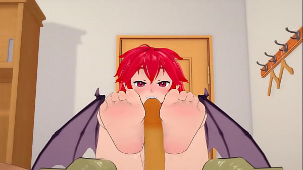 POV você está recebendo um footjob de uma succubus ruiva de anime hentai