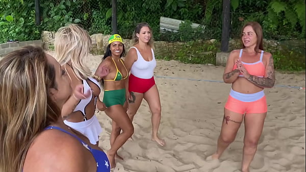Orgy at the beach: Horny women fucking naughty studs