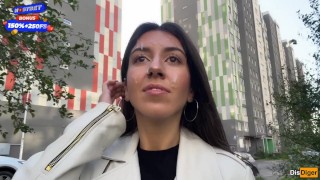 Wife Cheats her Husband in the Entrance and walks on Public with Cum on Face – Cumwalk