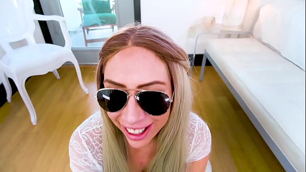 SUNNY CHASE Sexy Big Tits Blonde Blue Eyes Huge Cock NO HANDS! Blowjob and Cum Swallow