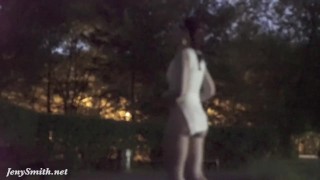 Jeny Smith tests her new suit. Flashing in public