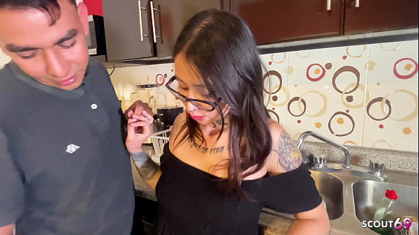 Nymphomaniac Crazy Inked Glasses Latina Step-Sister let Step-Brother cum again in her Face after Creampie