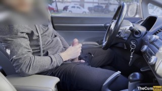 PUBLIC STREET MASTURBATION: Jerking off in the car while people are walking around me – Big Cumshot