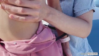 Skinny bitch gave herself to a rich guy on the coast for a cabriolet