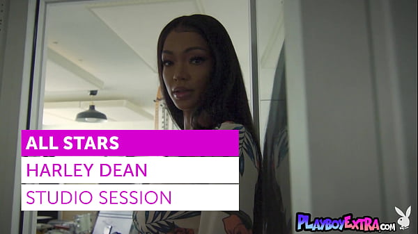 Passionate naked ebony muse Harley Dean reveals her dark pierced pussy