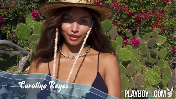 Tiny Mexican teen beauty Carolina Reyes beach posing for Playboy