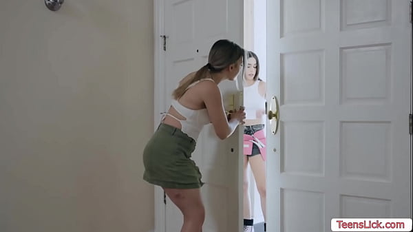 Horny lesbian wears strap on and fucks maids ass